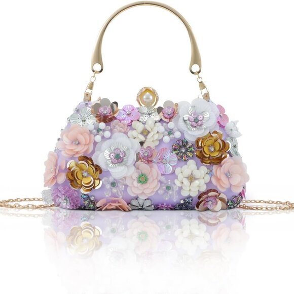Clutch Purses for Women Flower Evening Handbag Chain Strap Shoulder Bag for Form - Picture 1 of 6